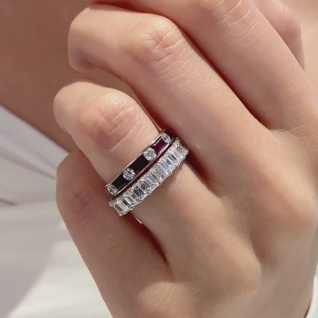1.25ct Round Diamond Alternating Baguette Ruby Channel Platinum Wedding Band