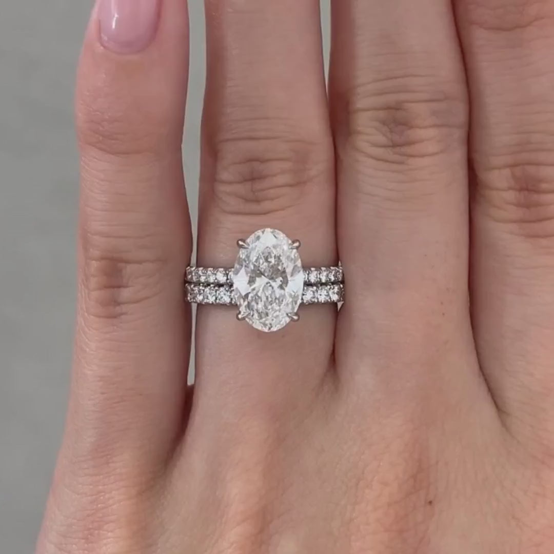 2.54ct Lab Grown Oval Diamond Hidden Halo with U Pave Platinum Engagement Ring - 2.54ct Lab Grown