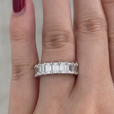 3ct Emerald Diamond Half Way Platinum 5.0mm Wedding Band