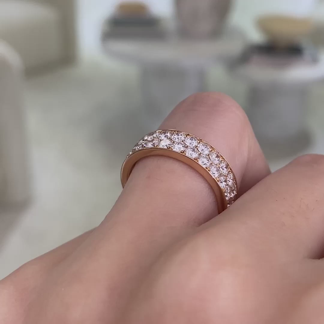 2ct Round Diamond Double Row Pave Rose Gold Eternity Band in 14k Rose Gold