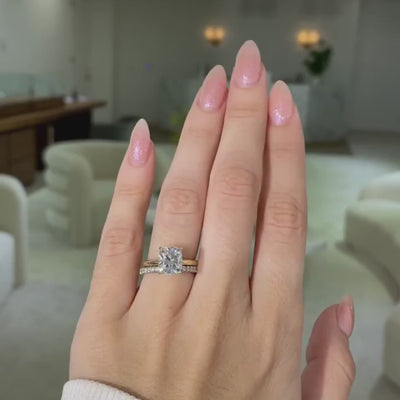 Cushion Diamond Hidden Halo Solitaire Yellow Gold Engagement Ring in 14K yellow gold