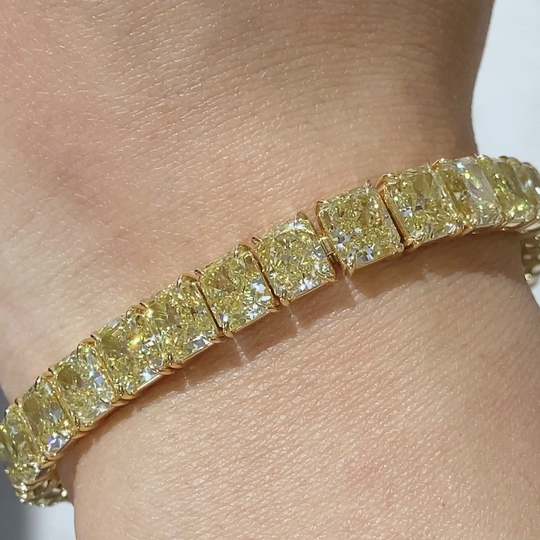 36ct Fancy Yellow Radiant Diamond Yellow Gold Tennis Bracelet in 18k Yellow Gold