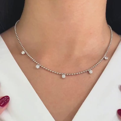 14k White Gold 1.5ct Lab Round Diamond Bead Chain Necklace