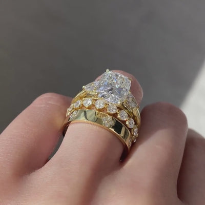 4ct Cushion Cut Diamond 3 Stone Ring with Pears and Hidden Halo Yellow Gold Engagement Ring in 18k yellow gold - 1.50ct