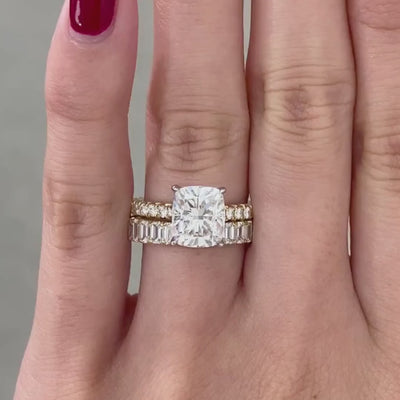 Cushion Diamond Tulip Low Cathedral  French Pave Yellow Gold And Platinum Engagement Ring