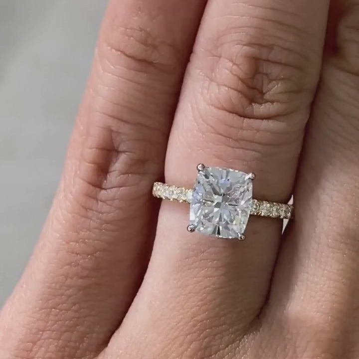 Cushion Diamond Pave With Hidden Halo Yellow Gold And Platinum Engagement Ring