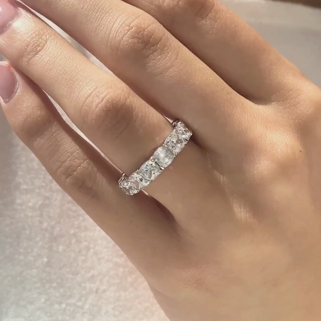 7ct Lab Grown Cushion Diamond Platinum Eternity Band