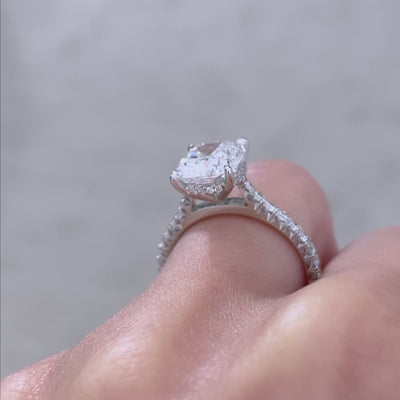 Cushion Diamond Hidden Halo Cathedral French Pave Platinum Engagement Ring