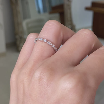 0.50ct Petite Round & Marquise Diamond 1/2 Way Band in Platinum