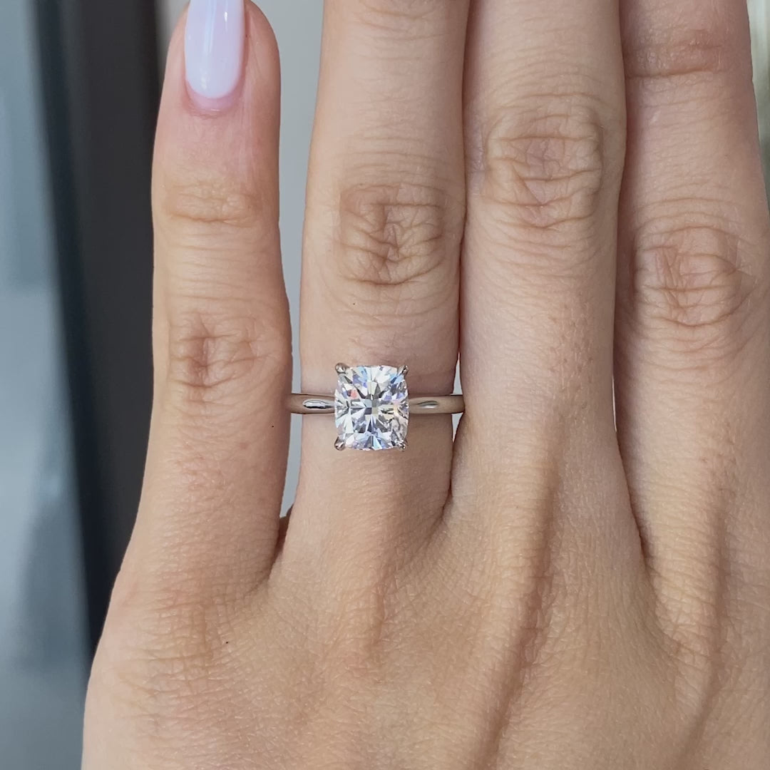 Cushion Diamond Tulip Cathedral Solitaire Platinum Engagement Ring