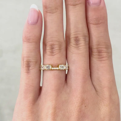 2.0ct Lab Grown Emerald Diamond East West Contour 3mm Yellow Gold Wedding Band in 18k yellow gold