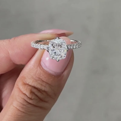 Cushion Diamond North South Tulip French Pave Platinum Engagement Ring