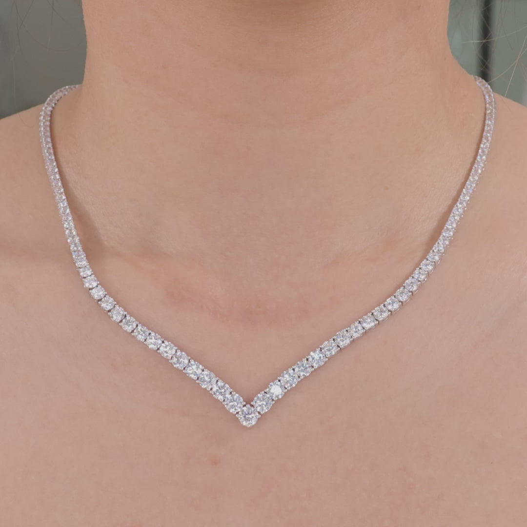 16.25ct Round Lab Grown Diamond Chevron White Gold Tennis Necklace in 14k white gold - 16.25ct Lab Grown