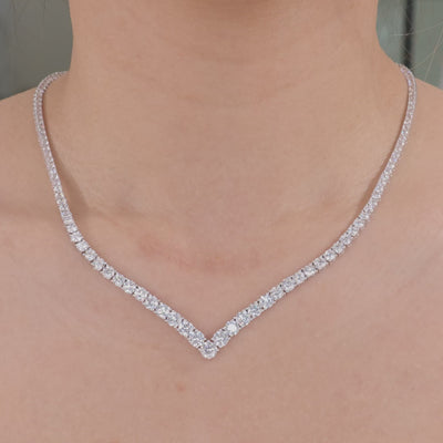 16.25ct Round Lab Grown Diamond Chevron White Gold Tennis Necklace in 14k white gold - 16.25ct Lab Grown