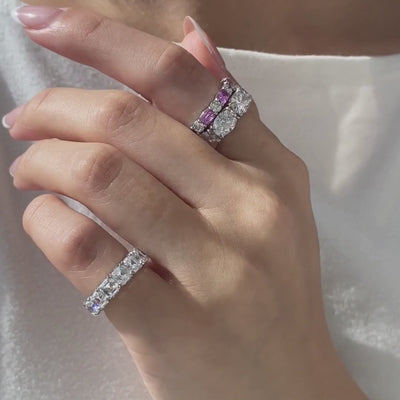 5ct Lab Asscher Cut Diamond Platinum Eternity Pinky Ring - 5.00ct Lab Grown