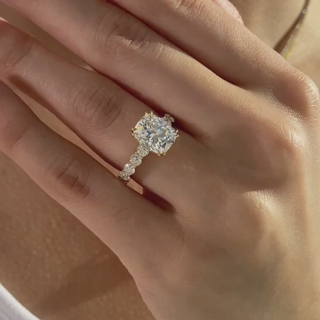 Cushion Diamond Double Prong Hidden Halo Eloise Trellis Yellow Gold Engagement Ring in 18k yellow gold
