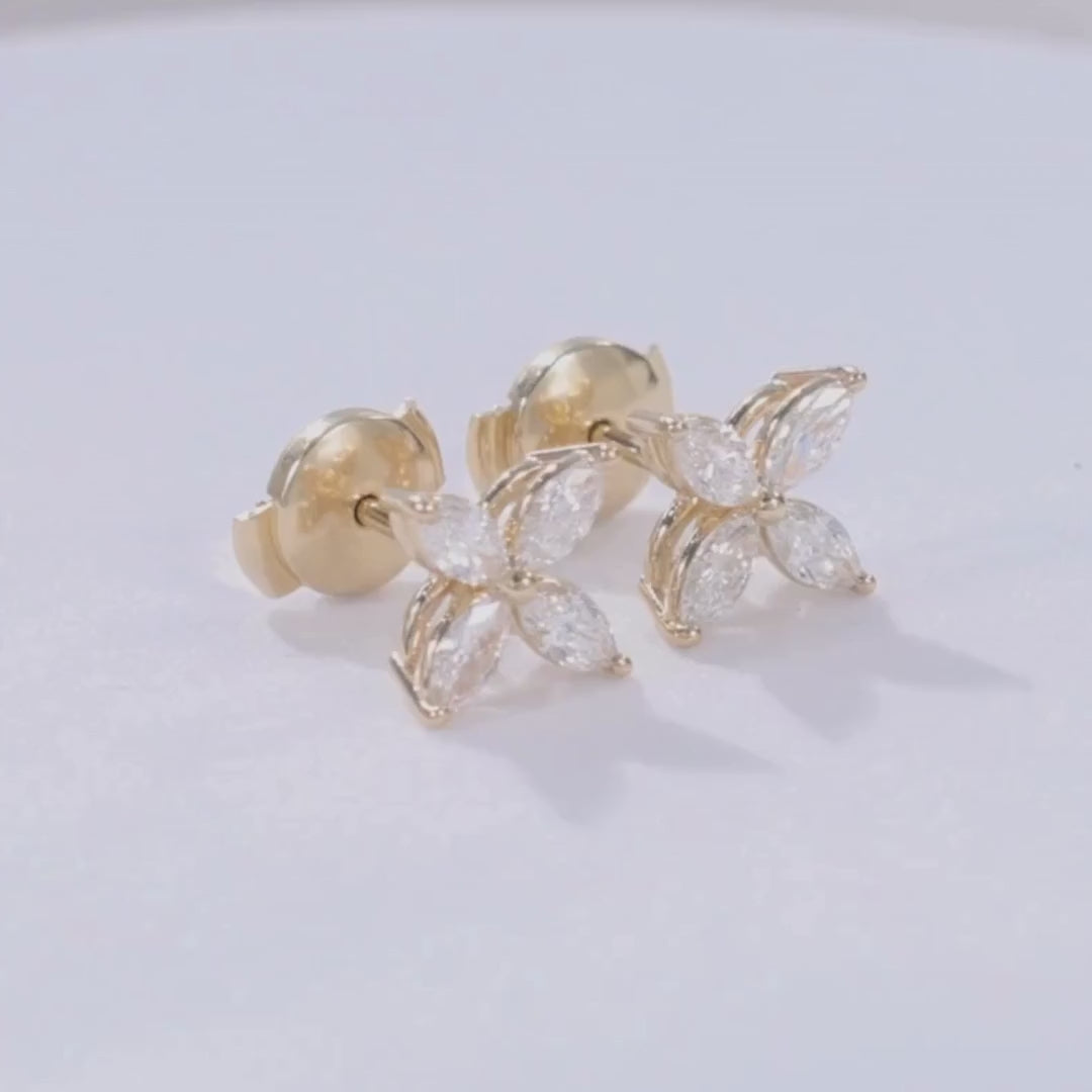 0.68ct Lab Grown Marquise Diamond La Fleur Stud Earrings Yellow Gold in 14k yellow gold - 0.68ct Lab Grown