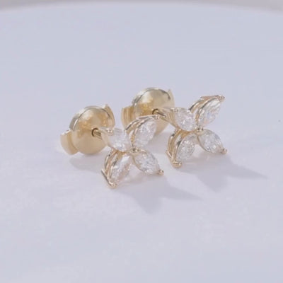 0.68ct Lab Grown Marquise Diamond La Fleur Stud Earrings Yellow Gold in 14k yellow gold - 0.68ct Lab Grown