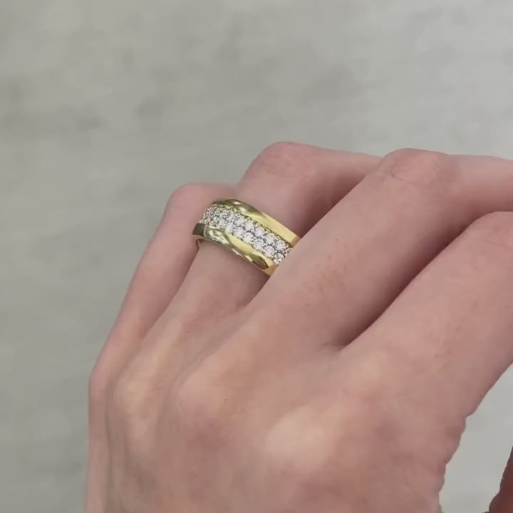 2ct Men's 8mm Beveled Double Row Yellow Gold Diamond Band in 18k Yellow Gold
