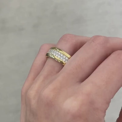 2ct Men's 8mm Beveled Double Row Yellow Gold Diamond Band in 18k Yellow Gold
