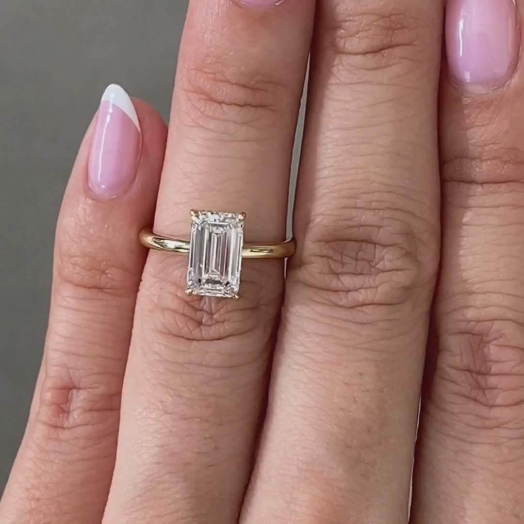 2ct Emerald Diamond Hidden Halo Yellow Gold Solitaire Engagement Ring in 14k Yellow Gold - 1.50ct Lab Grown