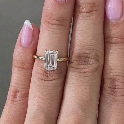 2ct Emerald Diamond Hidden Halo Yellow Gold Solitaire Engagement Ring in 14k Yellow Gold - 1.50ct Lab Grown