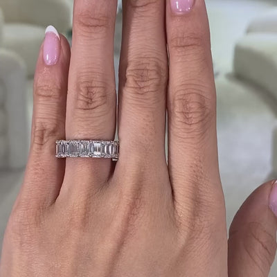 8.50ct Emerald Diamond Platinum Eternity Wedding Band