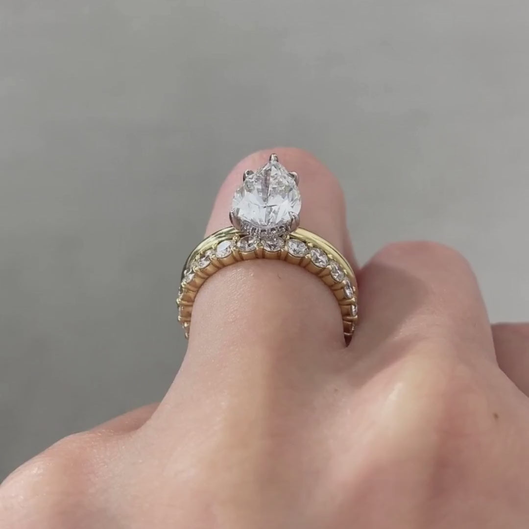 2.09ct Lab Grown Pear Shape Diamond Hidden Halo Solitaire Yellow Gold and Platinum Engagement Ring - 2.09ct Lab Grown