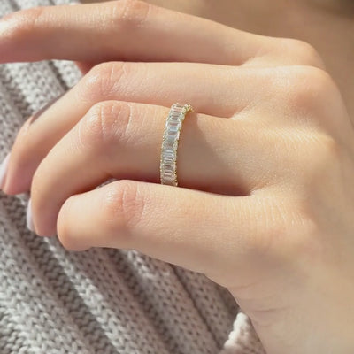 1.25ct Lab Grown Emerald Cut Diamond Chloe Yellow Gold 3.50mm Wedding Band in 14k yellow gold