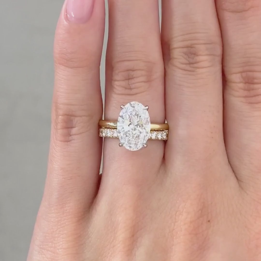 3.09ct Lab Grown Oval Diamond Hidden Halo Solitaire Yellow Gold And Platinum Engagement Ring - 3.09ct Lab Grown