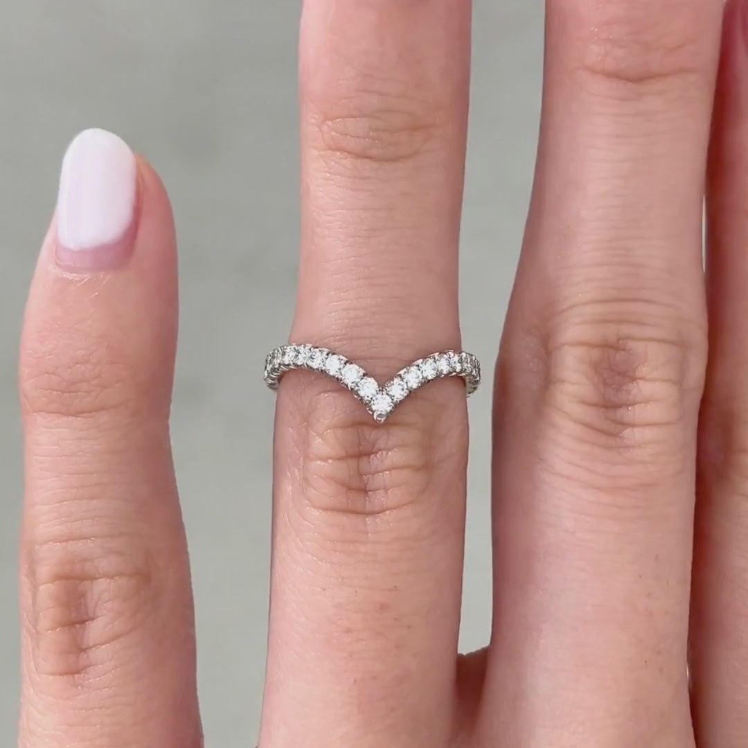 0.35ct Natural Round Diamond V Shape Contour French Pave 2.20mm Platinum Wedding Band - 0.35ct Natural