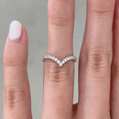 0.35ct Natural Round Diamond V Shape Contour French Pave 2.20mm Platinum Wedding Band - 0.35ct Natural