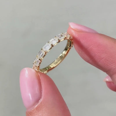 1.50ct Emerald Diamond East West Chloe 2.50mm Yellow Gold Wedding Band in 14k yellow gold