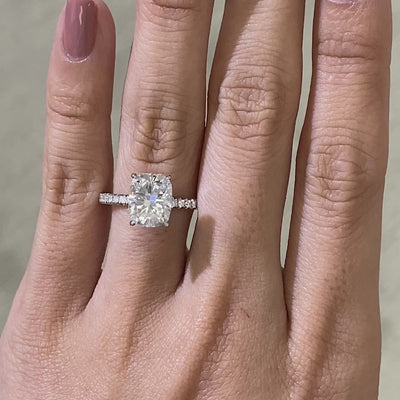 Cushion Diamond Hidden Halo with French Pave Platinum Engagement Ring