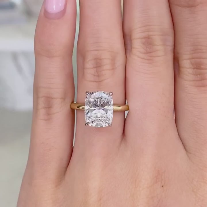 Cushion Diamond Hidden Halo Solitaire Yellow Gold And Platinum Engagement Ring