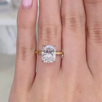 Cushion Diamond Hidden Halo Solitaire Yellow Gold And Platinum Engagement Ring