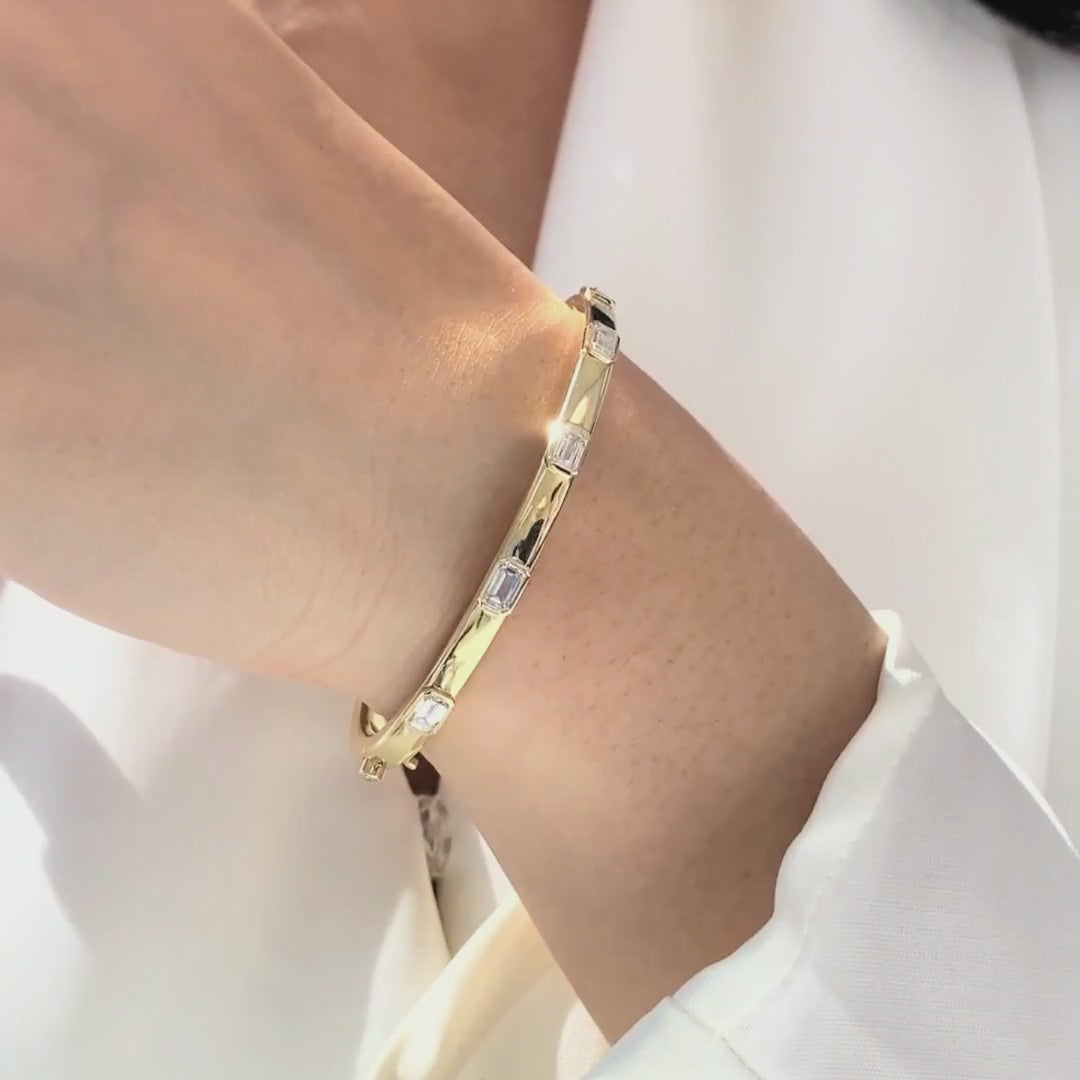 1.70ct Lab Grown East West Emerald Cut Diamond Solid Yellow Gold Bangle in 18k yellow gold - 1.70ct Lab Grown