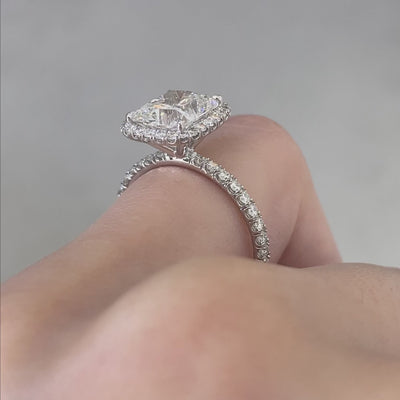 Cushion Cut Halo with U Pave White Gold Engagement Ring - 1.50ct Lab Grown