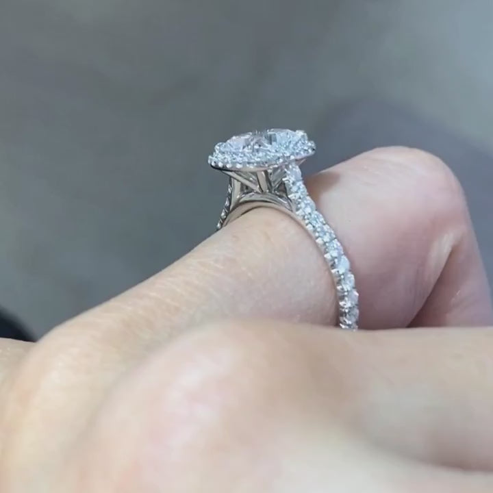 Cushion Diamond Seamless Halo U Pave Cathedral Platinum Engagement Ring - 1.50ct Lab Grown