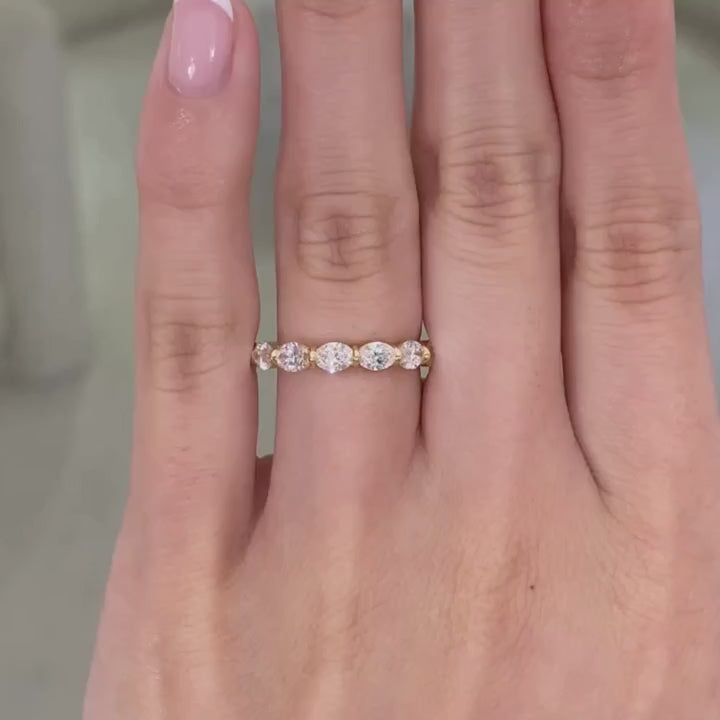 1.40ct Oval Diamond East West 3.0mm Yellow Gold Wedding Band in 18k yellow gold
