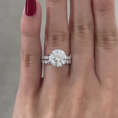 4.01ct Lab Grown Round Diamond 6 Prong French Pave Platinum Engagement Ring