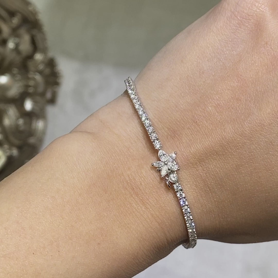 2.50ct Marquise and Round Diamond La Fleur White Gold Tennis Bracelet