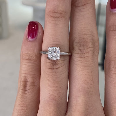 Cushion Diamond Double Prong Hidden Halo Solitaire White Gold Engagement Ring