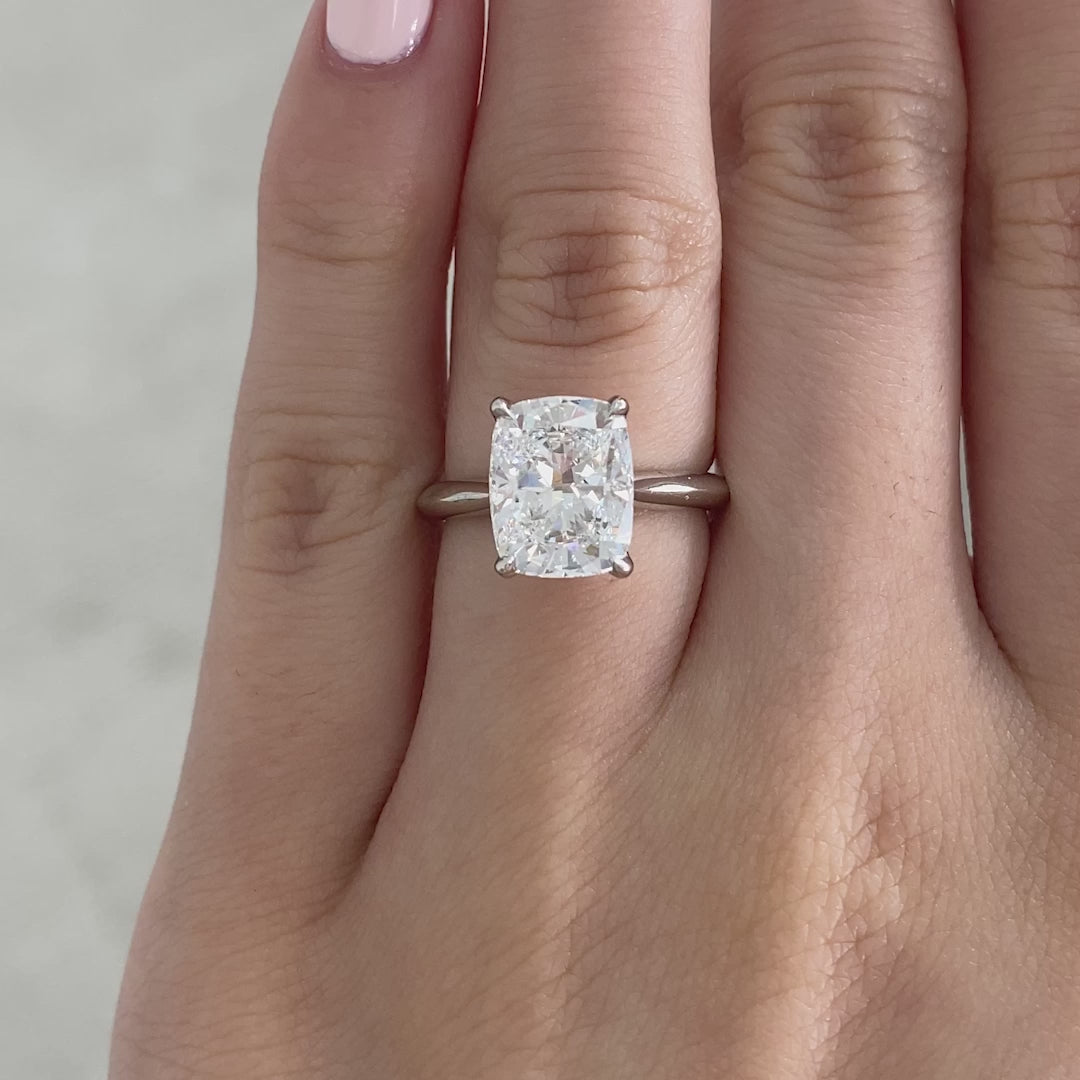 Cushion Diamond Tulip Knife Edge Solitaire Platinum Engagement Ring