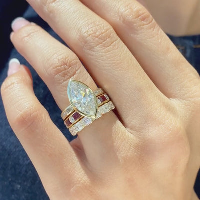 1.25ct Round Diamond Alternating Baguette Ruby Channel Yellow Gold Wedding Band in 18k yellow gold