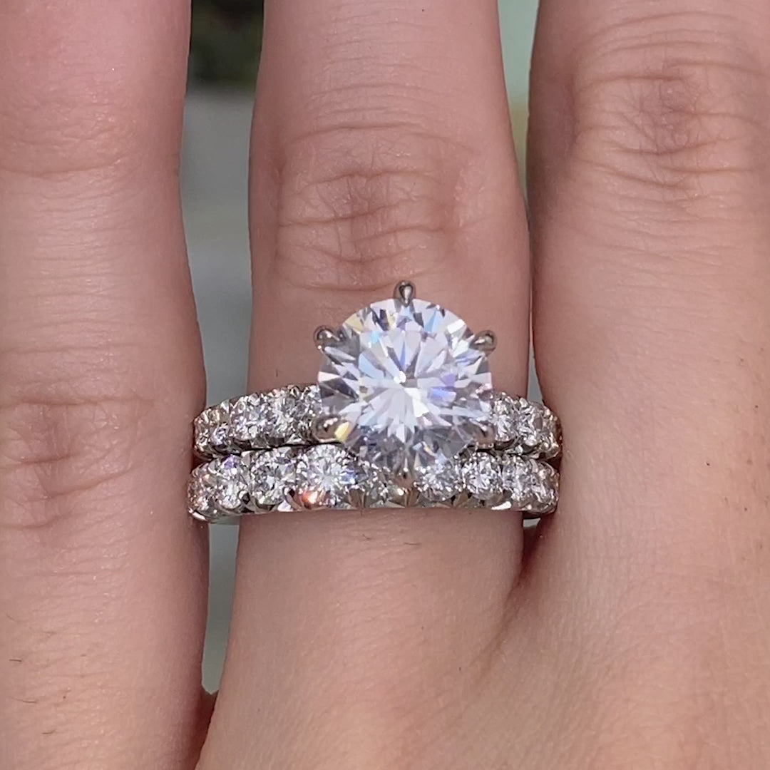 1ct Lab Grown Round Diamond Reverse Taper French Pave Platinum Wedding Band
