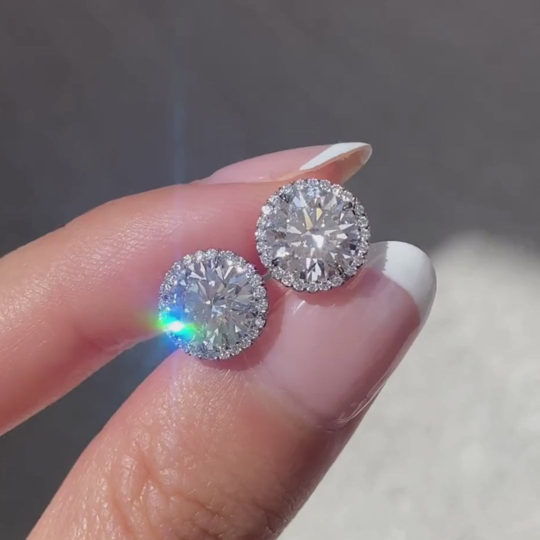3ct Round Diamond Halo White Gold Stud Earrings