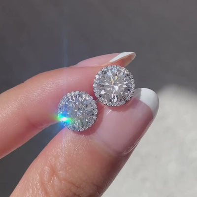 3ct Round Diamond Halo White Gold Stud Earrings