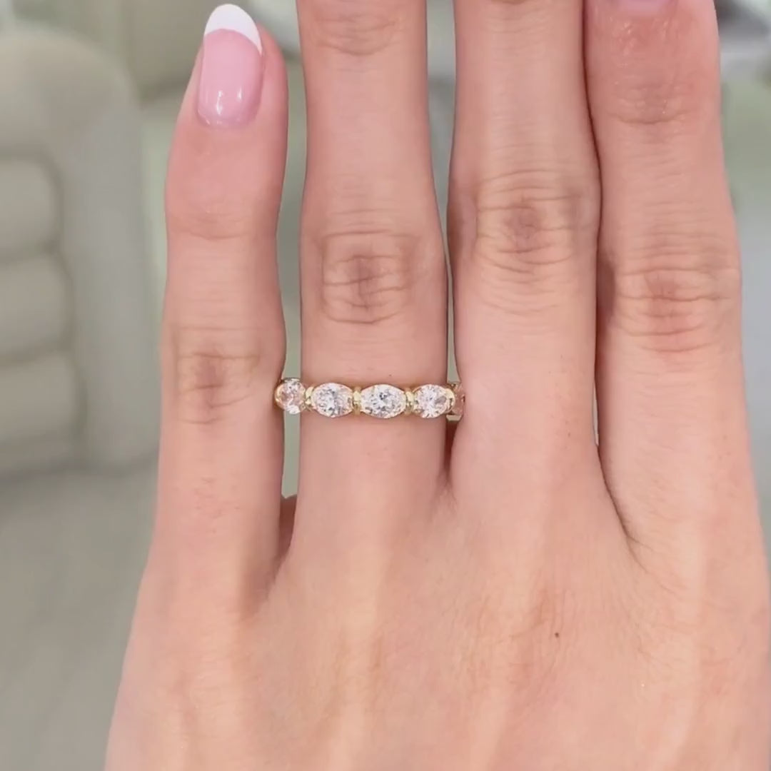 3ct Oval Diamond East West 3.50mm Eternity Yellow Gold Wedding Band in 14k yellow gold