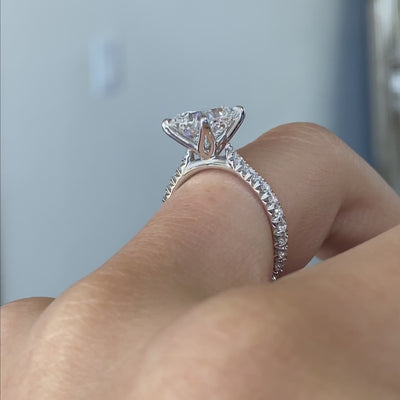 Cushion Diamond Tulip Cathedral French Pave Platinum Engagement Ring